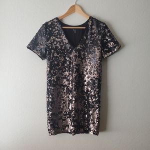 1. State Black and Gray Sequined Shift Mini Party Dress